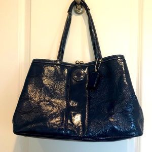Blue patent leather signature C coach bag